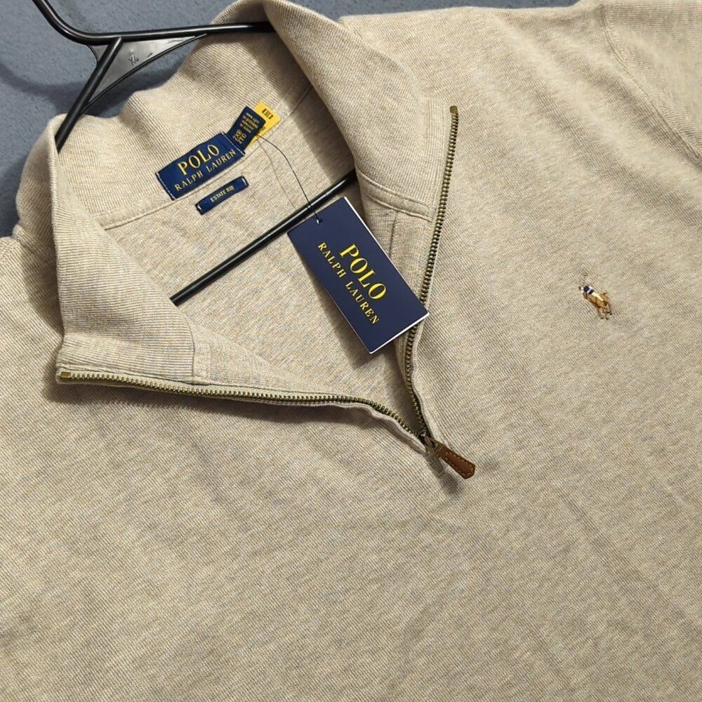 Polo Ralph Lauren 1/4 Zip Pullover Men's 2XB Tan Estate Rib Flesh Pony Preppy
